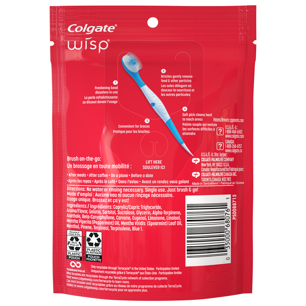Одноразовые мини-зубные щётки для свежести Colgate Max Fresh Wisp Disposable Mini Travel Toothbrushes, Peppermint - 24штуки